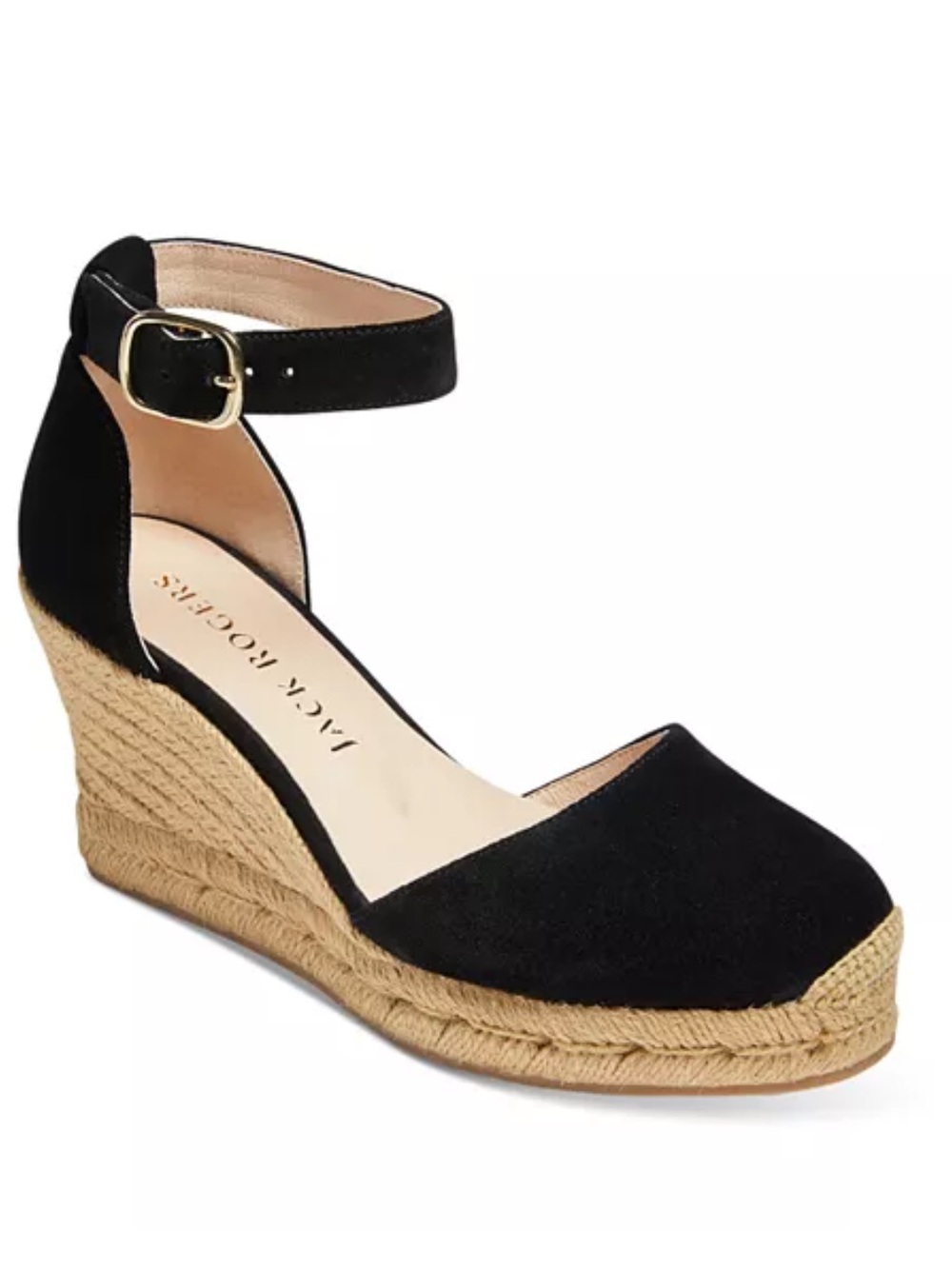 Jack Rogers Black Suede Espadrille Wedge with Ankle Strap